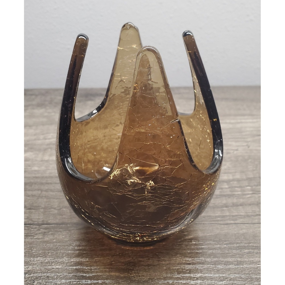 Vintage Viking Glass Patio Lite Brown Crackle Glass Candle Holder MCM